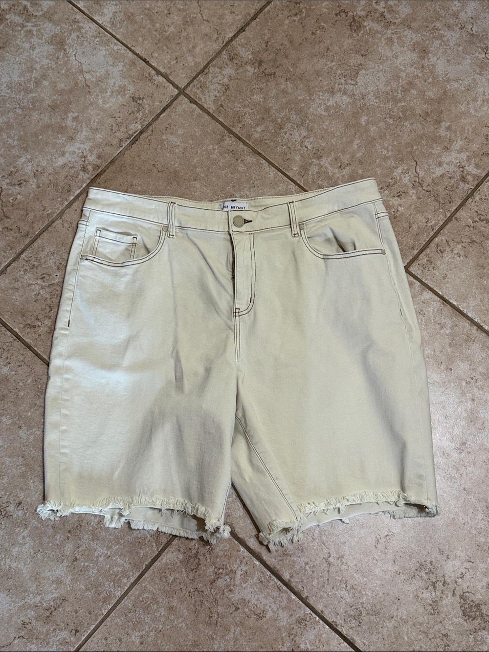 Lane Bryant Cream White Frayed Hem Denim Shorts
